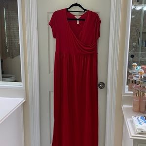 Maxi Length Red Maternity Dress